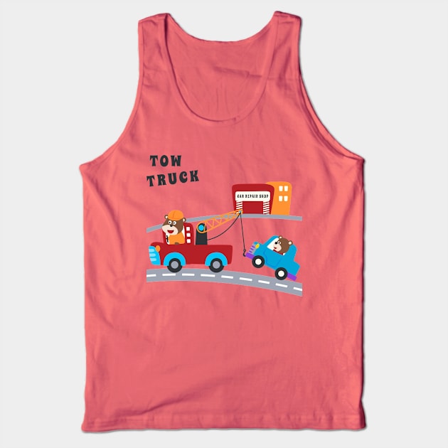 Vector illustration of tow truck cartoon with funny driver Tank Top by KIDS APPAREL